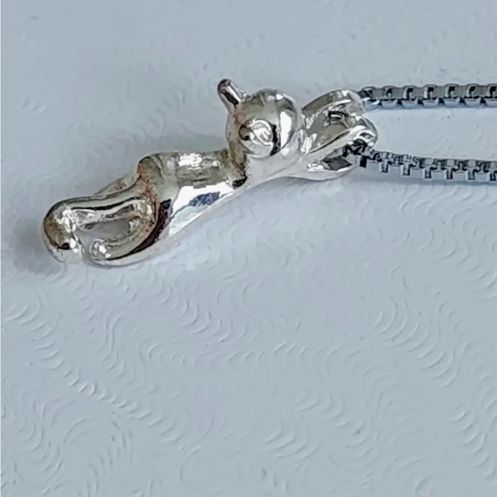 NWOT  Cat Pendant .925 with Box chain 18” Hang in There Cat Pendant